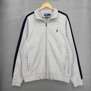 Vintage Polo Ralph Lauren Track Jacket Gray Navy Side Stripe Full Zip XL